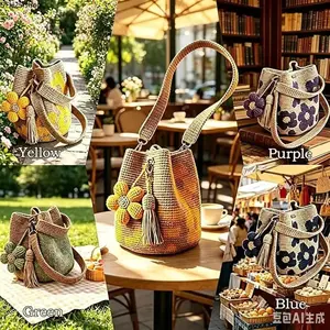 Handmade Crochet Flower Tote Bag, Spacious Lightweight Shoulder Purse For Daily Commute, Casual Outdoor Trips, Featuring Delicate Knitted Texture And Large Capacity Storage For Daily Essentials
