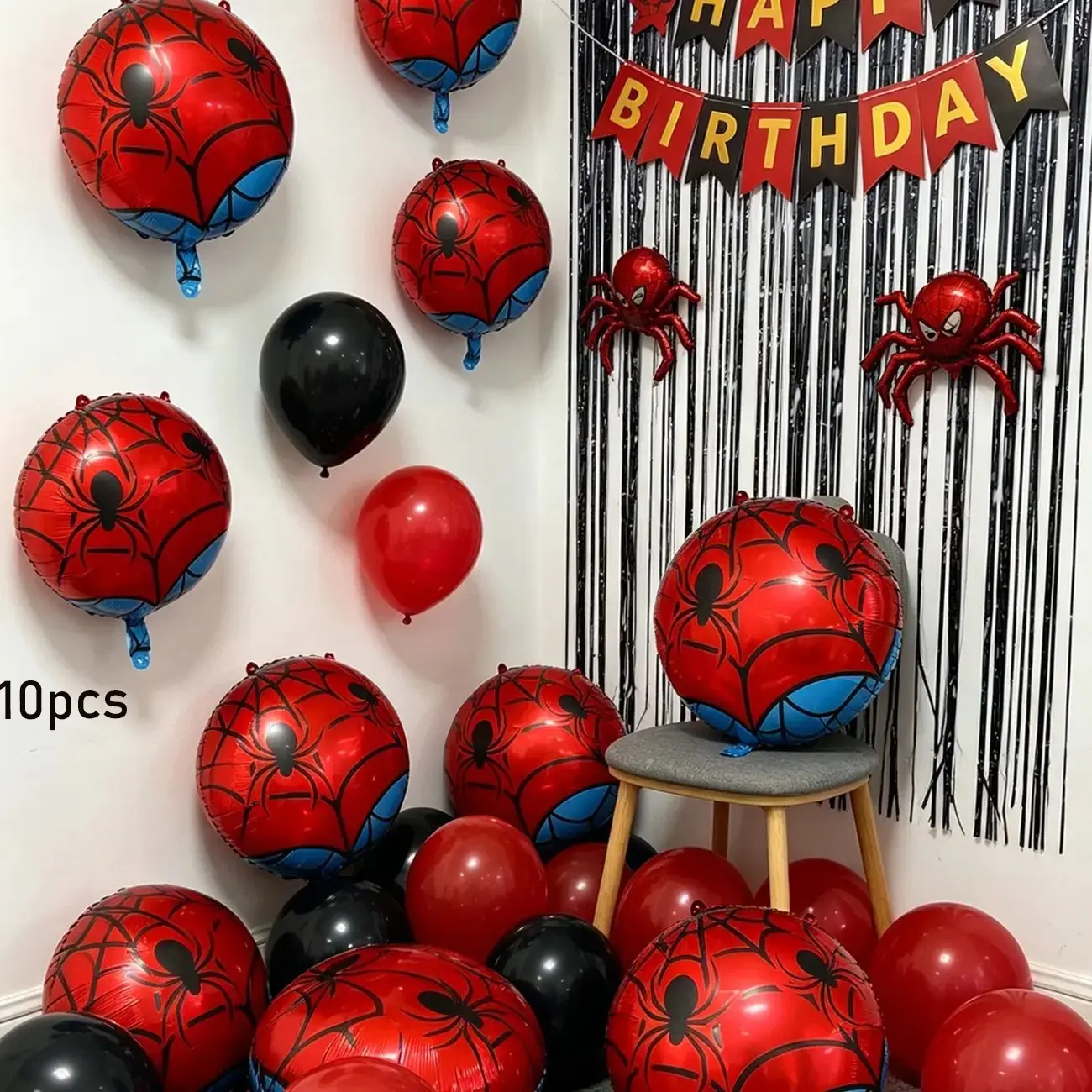 10 Spider Ball Aluminum Foil Balloons, Perfect for Birthday Party Decor, Halloween, Christmas, Indoor Outdoor Theme Parties