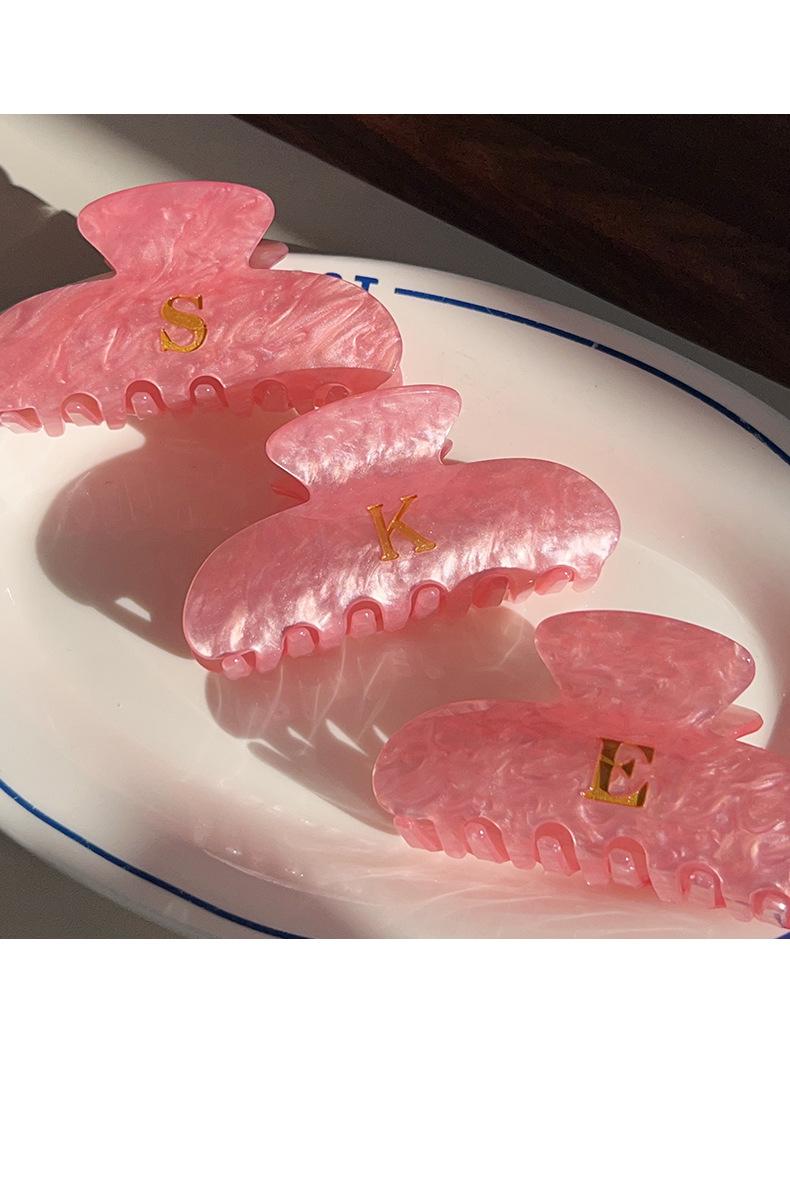 Pink Iridescent Gold Foil Initial Letter Hair ClawClips | Large Acrylic Half Moon Claw Clip for Thick Hair | Hair Claw for Updo Hairstyle #clawclips#