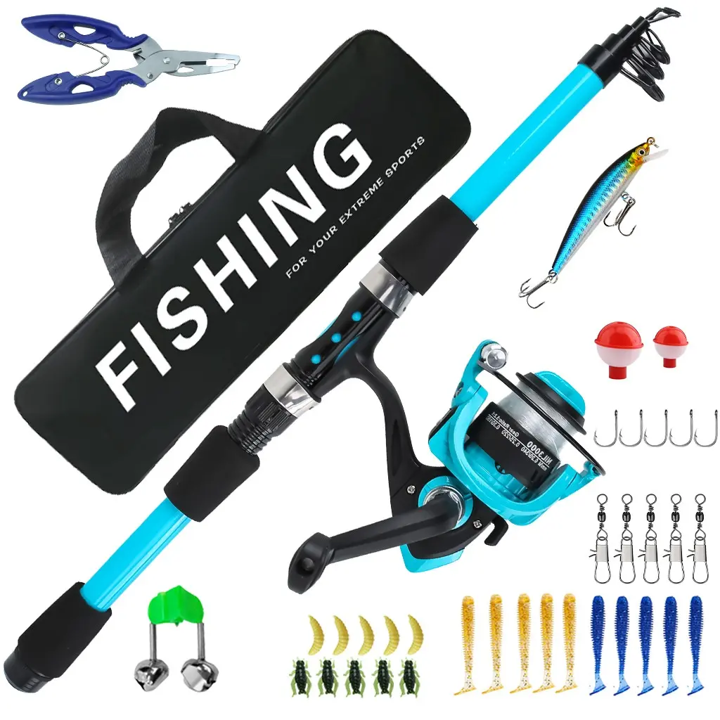 1.8m Telescopic Fishing Rod Set, Simple Blue Medium-Hard Lure Rod, Complete Fishing Gear, Portable Storage, Freshwater & Saltwater Outdoor Fishing Equipment, Fishing Rod Combos