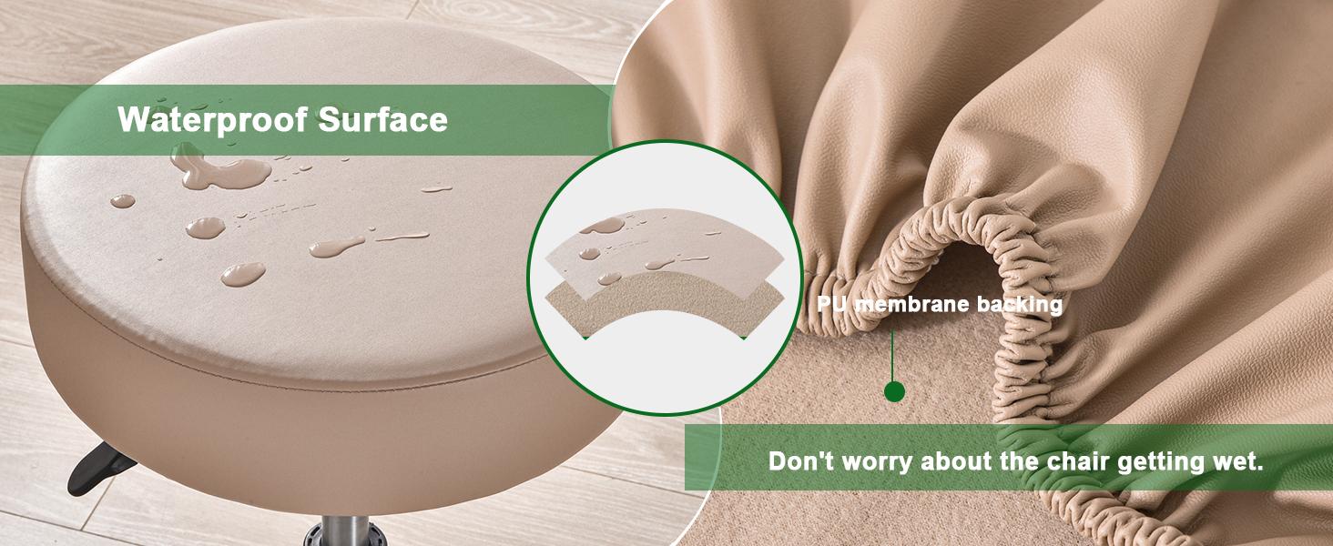 GOSTADY   Bar Stool Covers Round Set of 4, Waterproof PU Seat Covers With Elastic Bands, Chair Covers Washable Cushion Slipcover for 12-15 Inch - Khaki-Nude