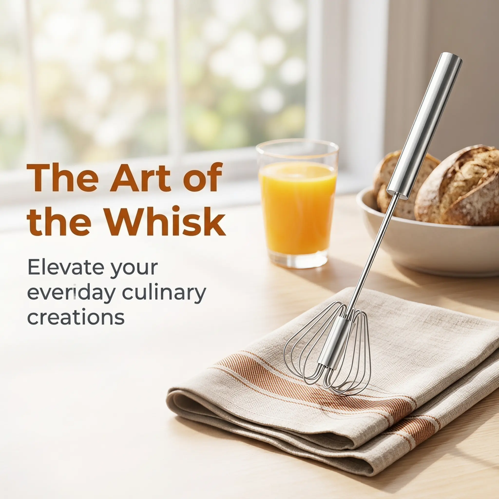 Press & Spin! 🔄   Food-Grade Stainless Steel Hand-Push Whisk - Effortless Egg & Milk Beater