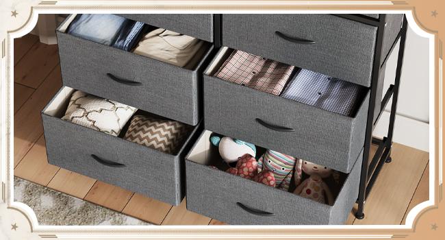 9-Drawer Dresser, Fabric Storage Tower for Bedroom, Hallway, Entryway, Closet, Tall Chest Organizer Unit with Fabric Bins, Steel Frame, Wood Top, Easy Pull Handle, Dark Grey