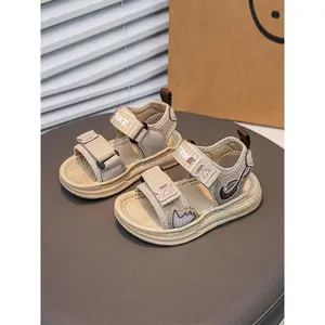 2026 New Trend Colorblock Mesh Kids Sports Sandals, Dual Adjustable Velcro Straps Breathable Thick Anti-Slip Soft Elastic Sole Summer Beach Footwear
