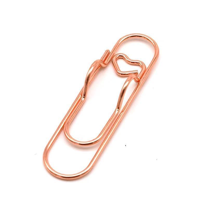 1 Box 6Pcs 3 Colors Heart Pen Clip Metal Pencil Clips Multifunctional Rose Gold Silver Carbon Steel Paperclip Portable Large Size Holder for Notebook Book Journal Office School Accessories