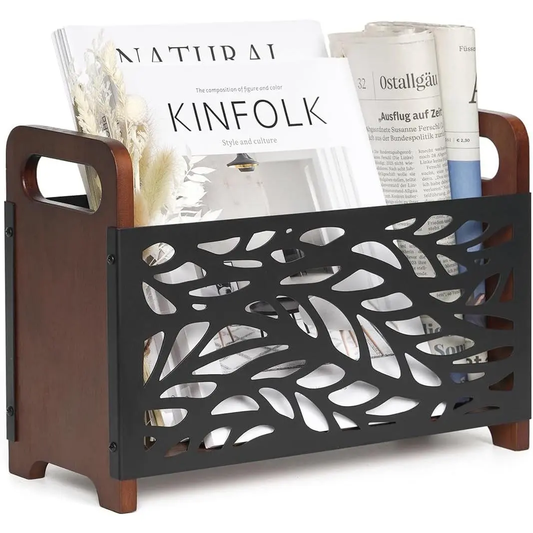 Magazine Holder,Wood Magazine Rack,Rustic Magazine File Holder Magazine Storage Basket,Magazine Rack Floor,Farmhouse Magazine Organizer for Magazines,Books,Newspapers