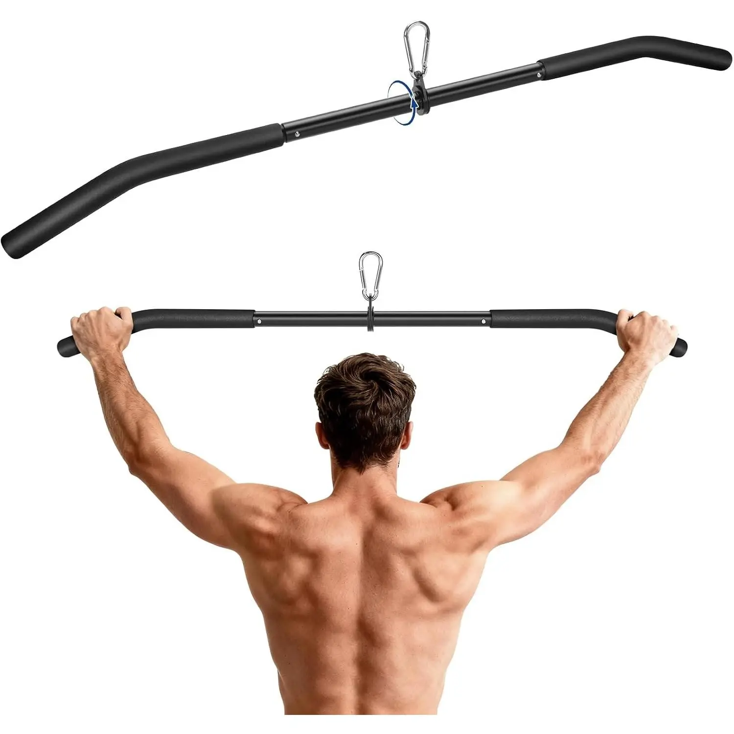 39.7'' LAT Pulldown Bar with Full Rotation, Lat Pulldown Attachments for Pulley Cable Machine, Curl Tricep Press Down Bar with Rubber Handle for Gym Strength Workout