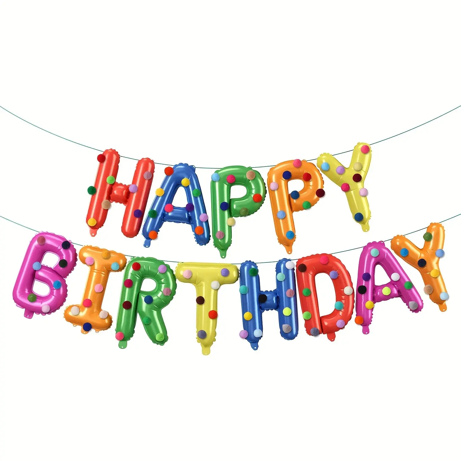 Rainbow colored birthday balloon party decoration, colorful felt ball combination, high-end color birthday party set aluminum foil banner, HAPPY BIRTHDAY wall decoration, Heart Shaped Balloons