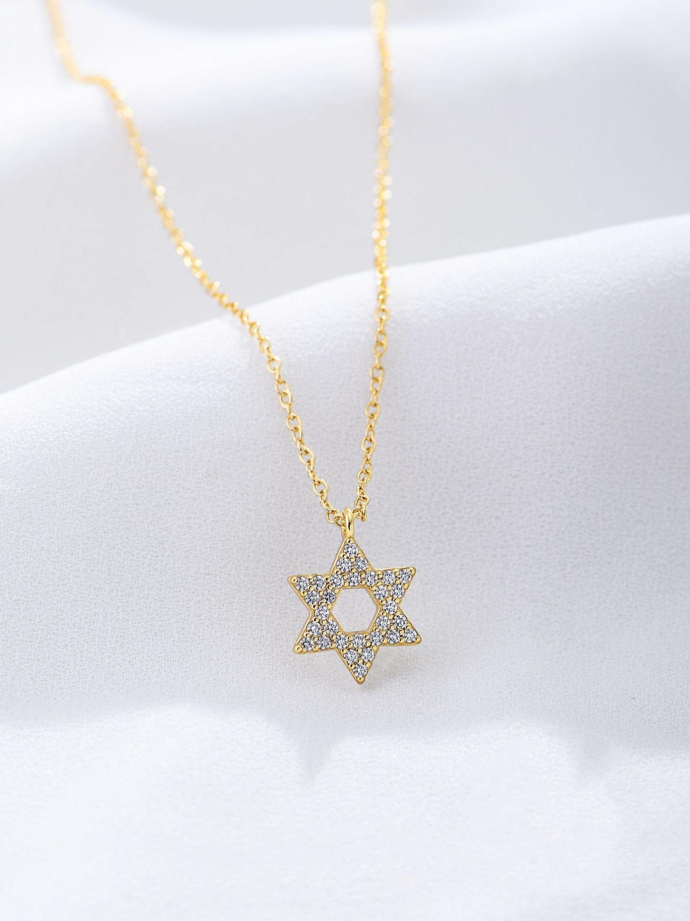925 Sterling Silver Synthetic Zircon Inlaid Star Of David Pendant Necklace for Women, Fashion Jewelry for Party, Daily Decor, Trendy All-match & Exquisite Jewelry for Birthday Gift, Mom Gifts, Elegant Necklace