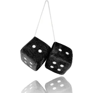 Pair 2.75” Black Fuzzy Plush Dice Classic Vintage [Nostalgic 80’s Fuzzy Car Dice for Mirror ] for Automotive Interior Mirrors