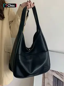 Women's Solid Color Pu Leather Shoulder Bag, Handbag Shoulder Bag, Large Capacity Shoulder Bag for Work & Daily Used, Casual Trendy Versatile High-quality Daily Commuting Bag, Hobo Crossbody Bags, Handbag Shoulder Purse