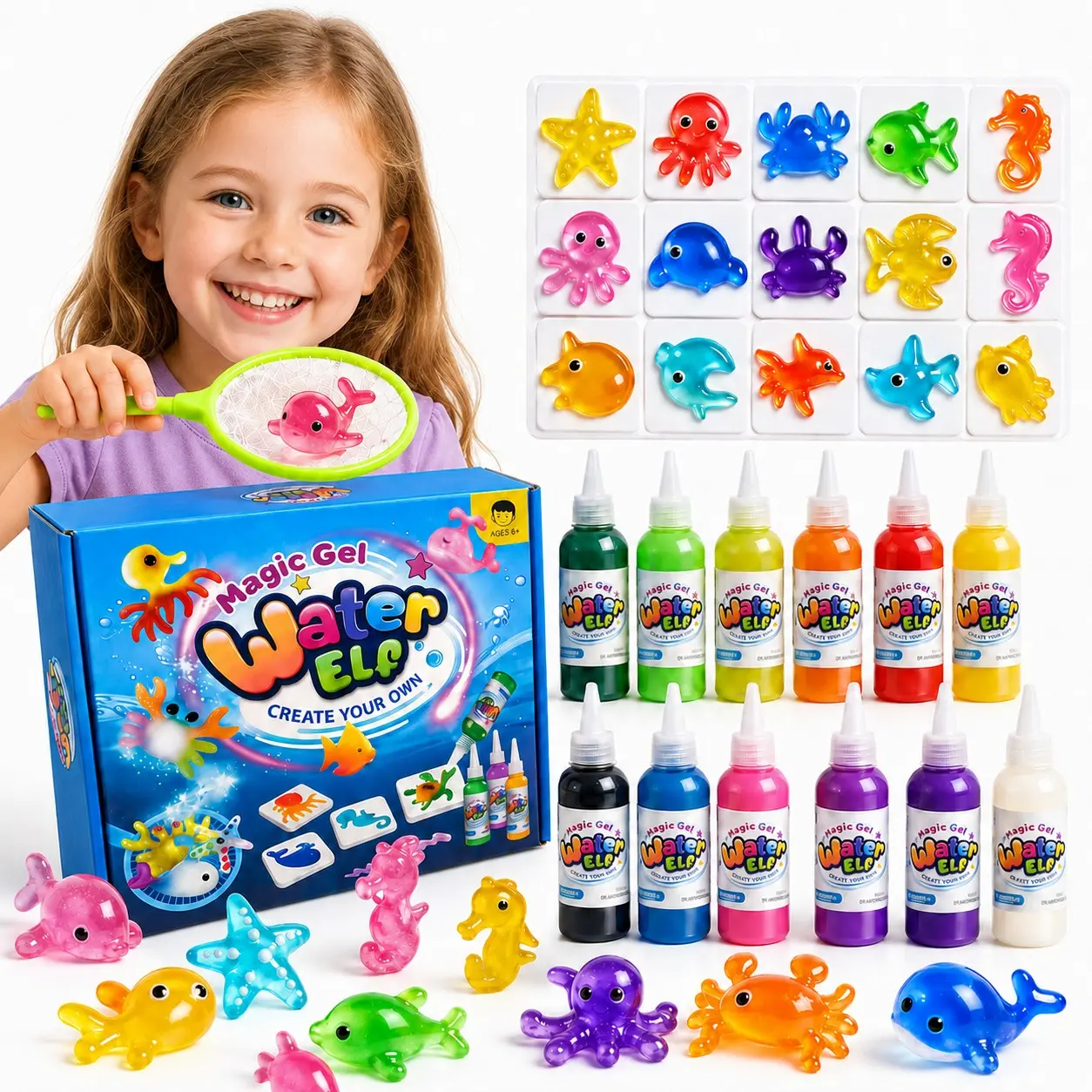DIY Magic Gel Water Sprite Kit, Create Colorful Crystal Ocean Animals, Mold Making Creative Stem Craft Toy, Fun Gift for Kids