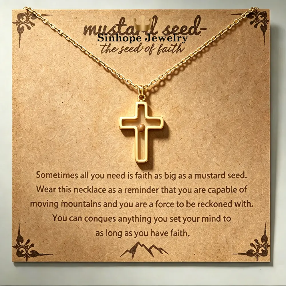 Mustard Seed Cross Necklace for Women, Silver Hollow Cross Pendant With Real Mustard Seed, Faith Christian Religious Jewelry, Inspirational Faith As Small As A Mustard Seed Gift