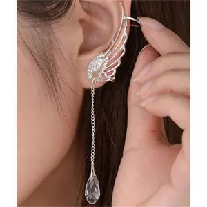 Fashion Angel Wings Tassel Earring With White Bead Pendant Feather Shape Jewelry For Women Girl