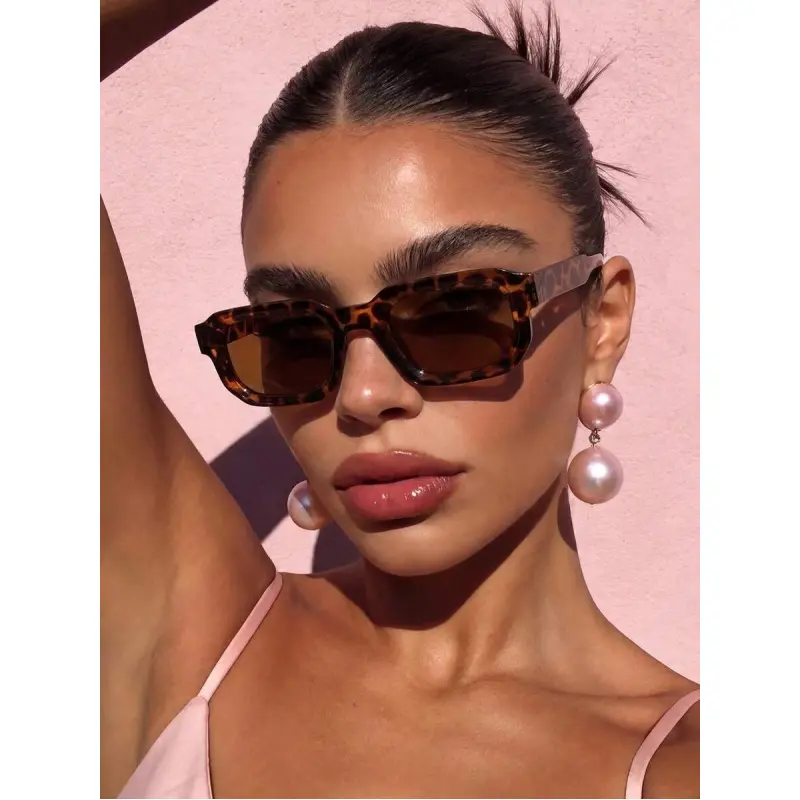 Women's Leopard Design Square Small-Frame Brown Sunglasses - Animal Print Eyewear, Bohemian Going Out Accessory for Outdoor Travel, Driving, Sporty Elegant Street Style, Female Fashion Statement Piece