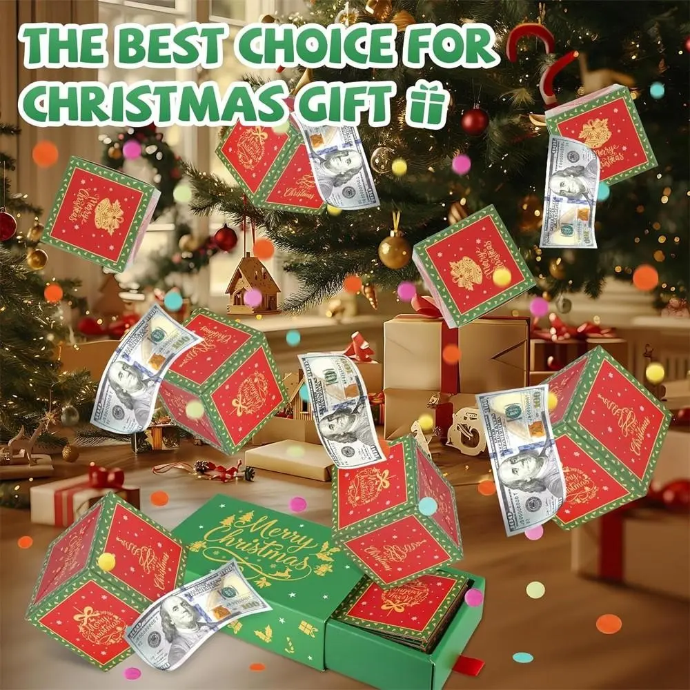 Christmas Surprise Gift Box Explosive Money Exchange, DIY Pop-Up Folding Jumping Explosion Box with Colorful Confetti, Christmas Cash Box, Creative Gift for All Ages