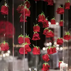 56-Piece Red Rose Cascade Decoration Set-includes 40 artificial roses and a roll of clear string; suitable for Valentine's Day, wedding party décor, bridal showers, birthday room decorations, and more.