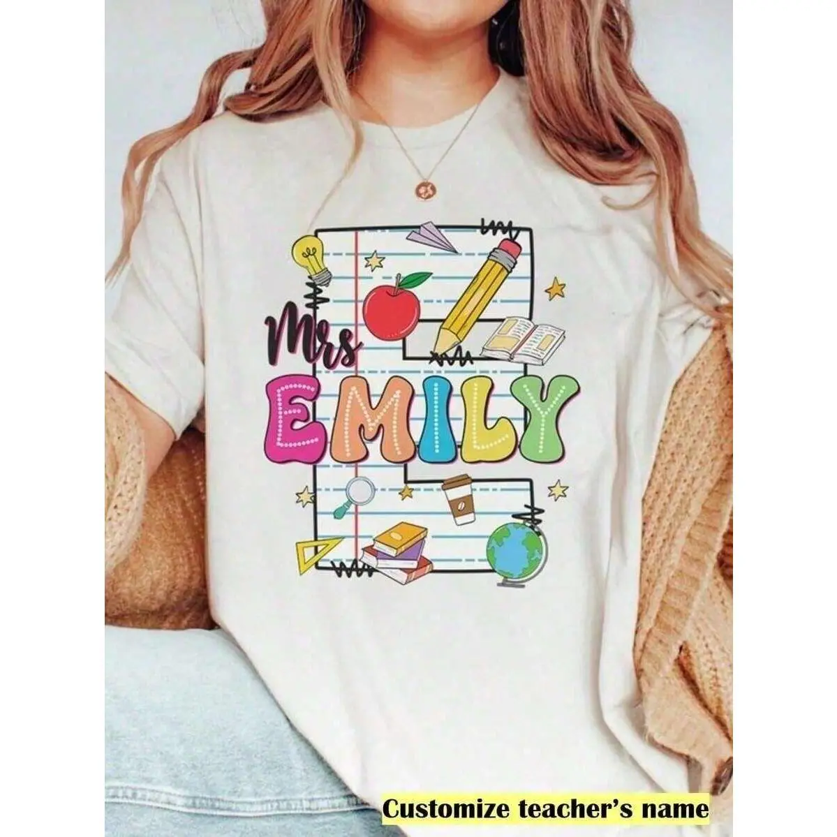 1pc Teacher Name Custom Kindergarten Back To School Shirt, Custom Child Name T-Shirt, Teaching Gift New Teacher Name