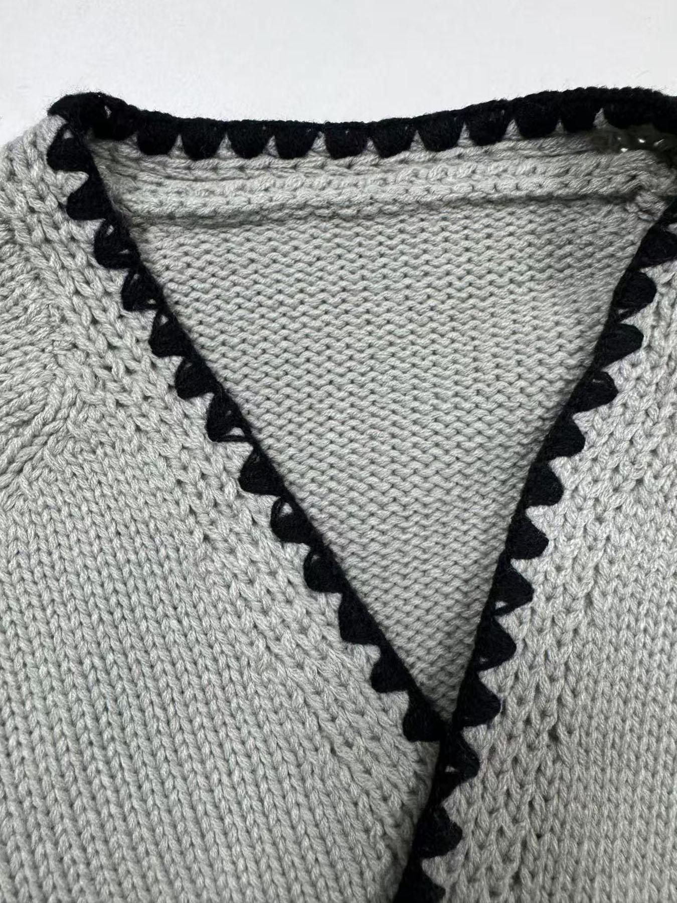 New Contrast Color Knitted Cardigan with Self-Tie Long Sleeves, Stylish Casual Knit Sweater Jacket for Women, Unique Design for Everyday Looks