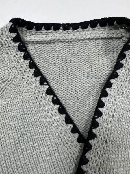 New Contrast Color Knitted Cardigan with Self-Tie Long Sleeves, Stylish Casual Knit Sweater Jacket for Women, Unique Design for Everyday Looks