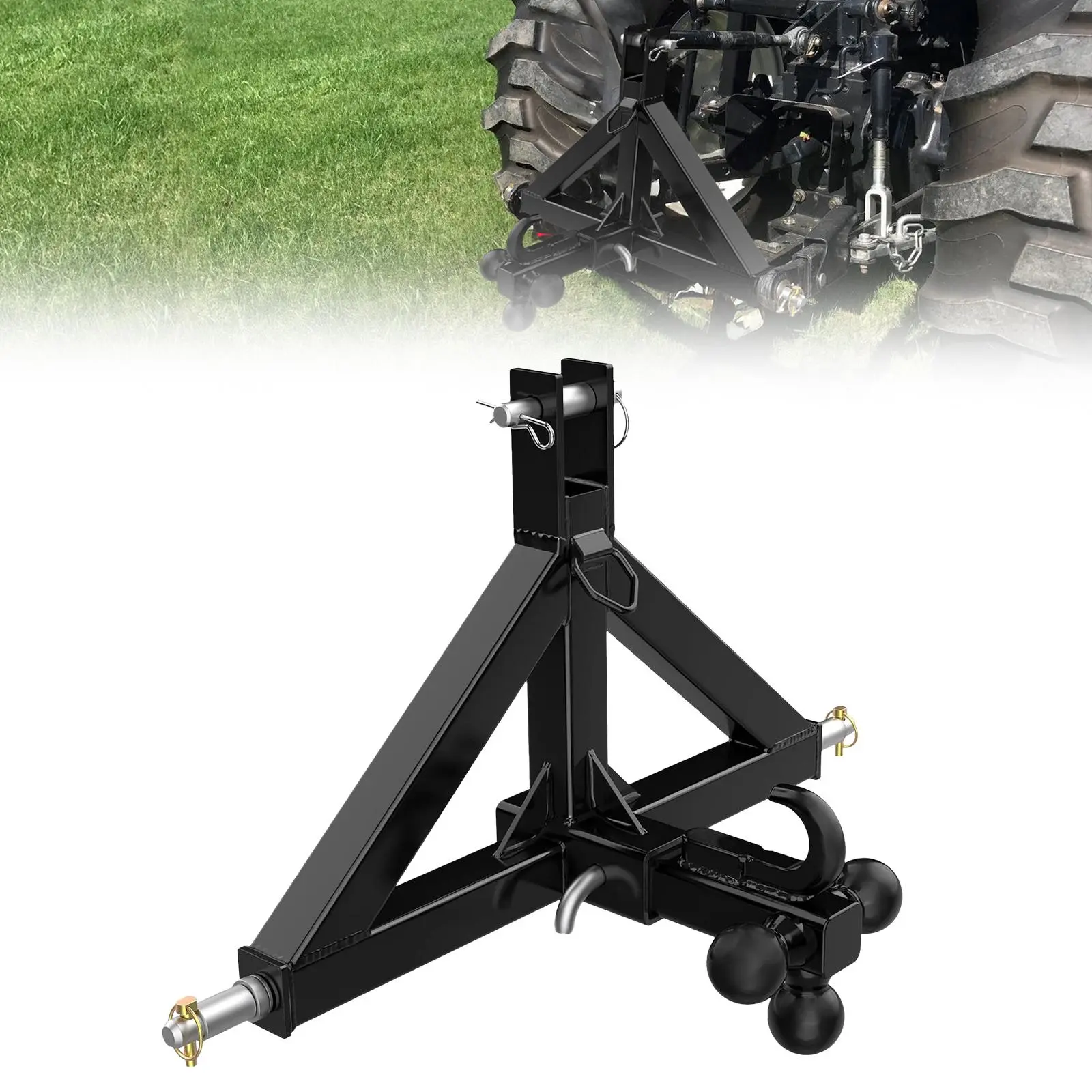 Heavy Duty 3-Point Hitch Receiver for Category 1 Tractor – 2" Ball Mount, 10,000 LB Capacity, Quick Hitch Compatible with Kubota BX, Kioti, Yanmar, NorTrac – Durable Steel Attachment for Garden Implements & Trailer Hauling