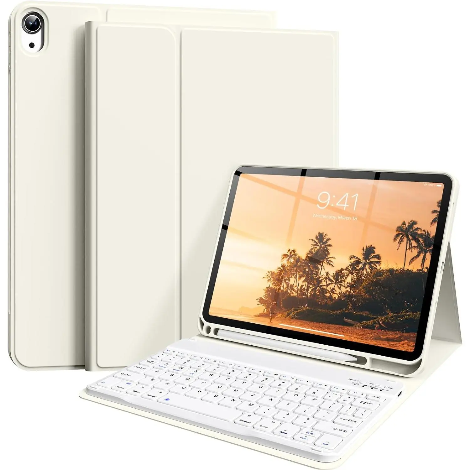 Keyboard Case for iPad (A16) 11th Gen 11 Inch 2025, iPad 10th Generation 10.9 inch 2022 with Pencil Holder,  Keyboard and Slim Lightweight Soft Cover Auto Wake/Sleep, Cream White