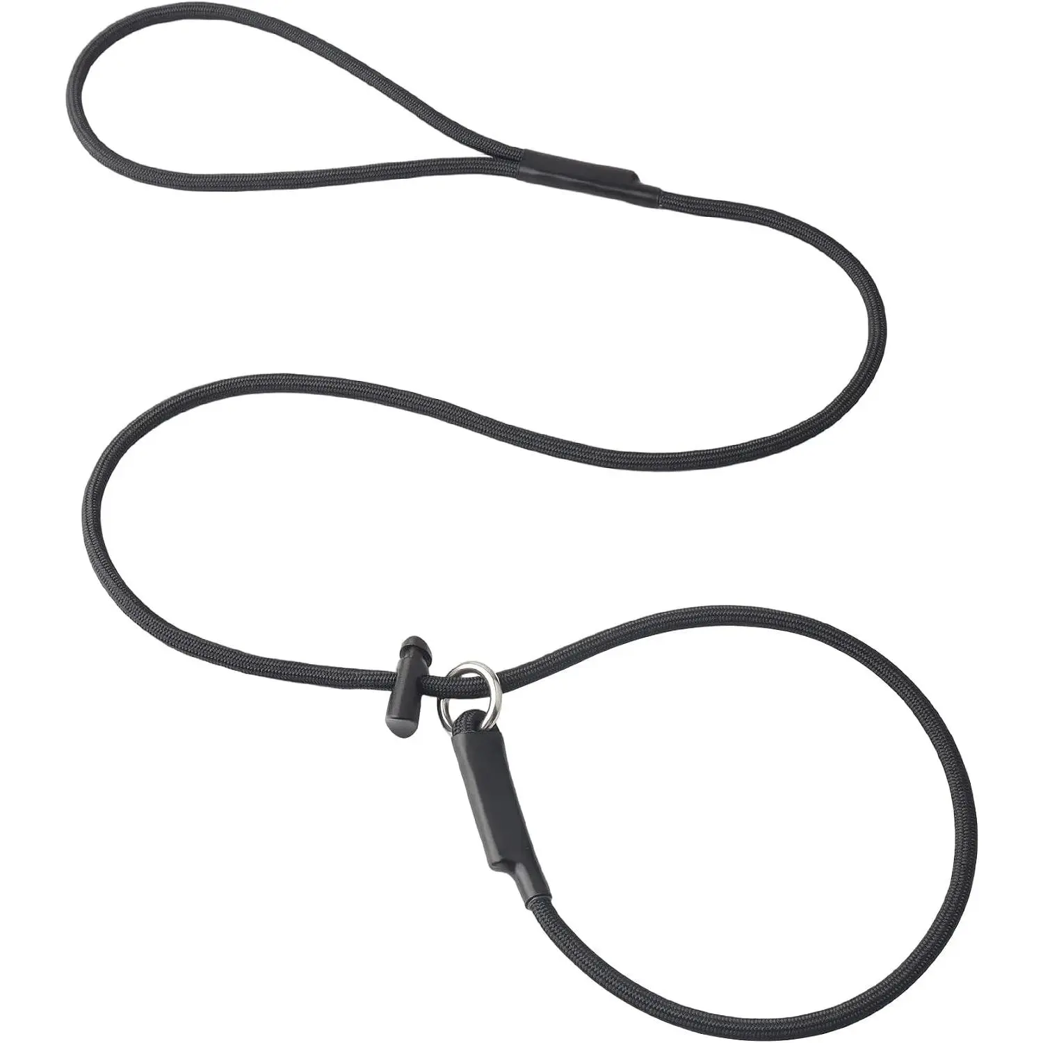 Adjustable Stopper Slip Lead Dog Leash for Small-Medium Dogs, 1/4" x 4ft Sturdy Nylon Rope with Spring-Loaded Design, Easy Training & Quick On-Off Walking Leash (Black)