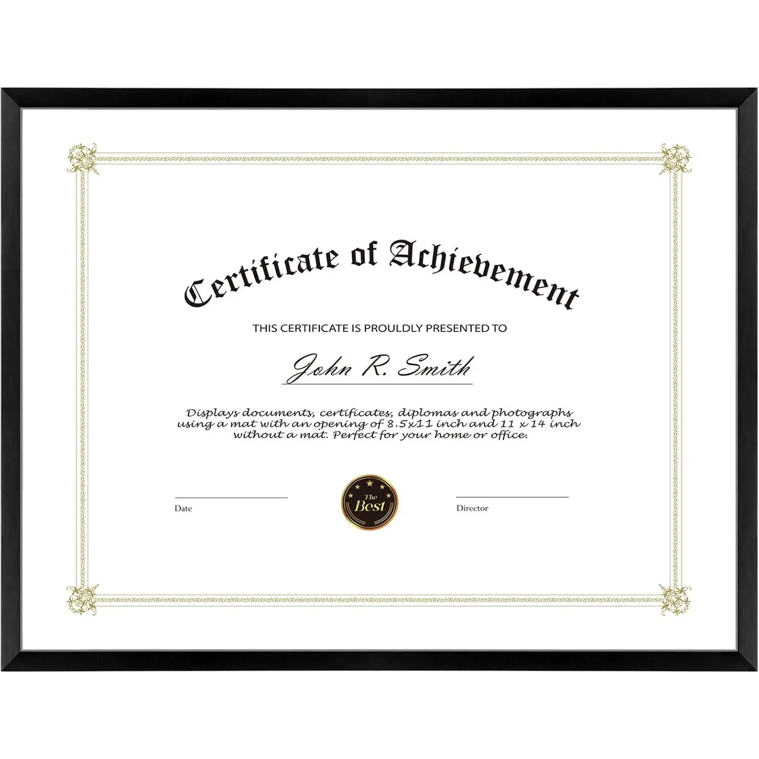 8.5x11 Black  Certificate Frame Real Glass Front | Metal Diploma Frame with Tabletop Easel Stand & Wall Mount Hooks,  for Certificate Document Cpa Master