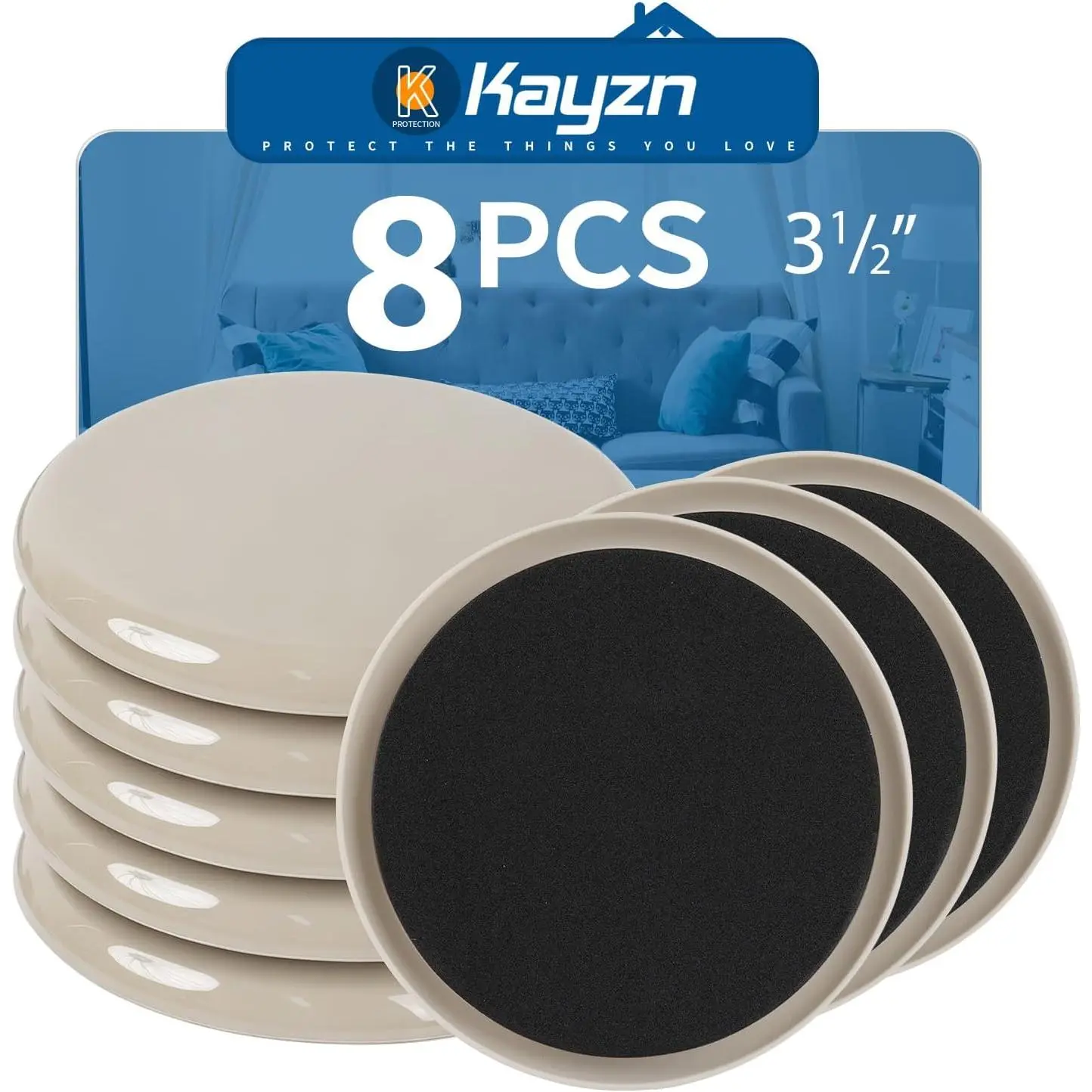 Furniture Sliders 8 count 3 1/2 inch - Heavy Duty  Round Sliders for Moving Furniture  Carpet, Easily Move Couches/Beds/Armoires