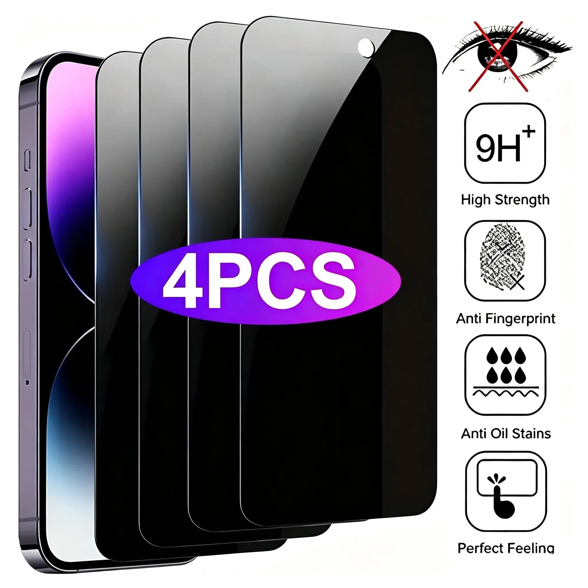 4pcs Privacy Screen for iPhone 17 Pro Max 16 15 14 13 12 11 - Anti Spy-Tempered Glass Protector Smartphone Screen Protector Invisible Privacy Armor Privacy Screen Guard 9H Hardness Full Coverage Durable Film Privacy Shield for iPhone 14 15 16 Plus 17 Air