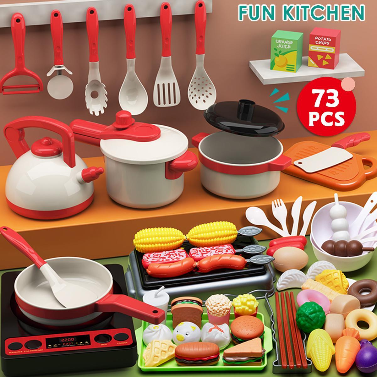 Pretend Play Kitchen Toy Set, 73pcs/set Including Pot, Utensils, Food, Cooking Toy Set, Kitchen Playset, Play Kitchen Accessories, Gift for Boys & Girls