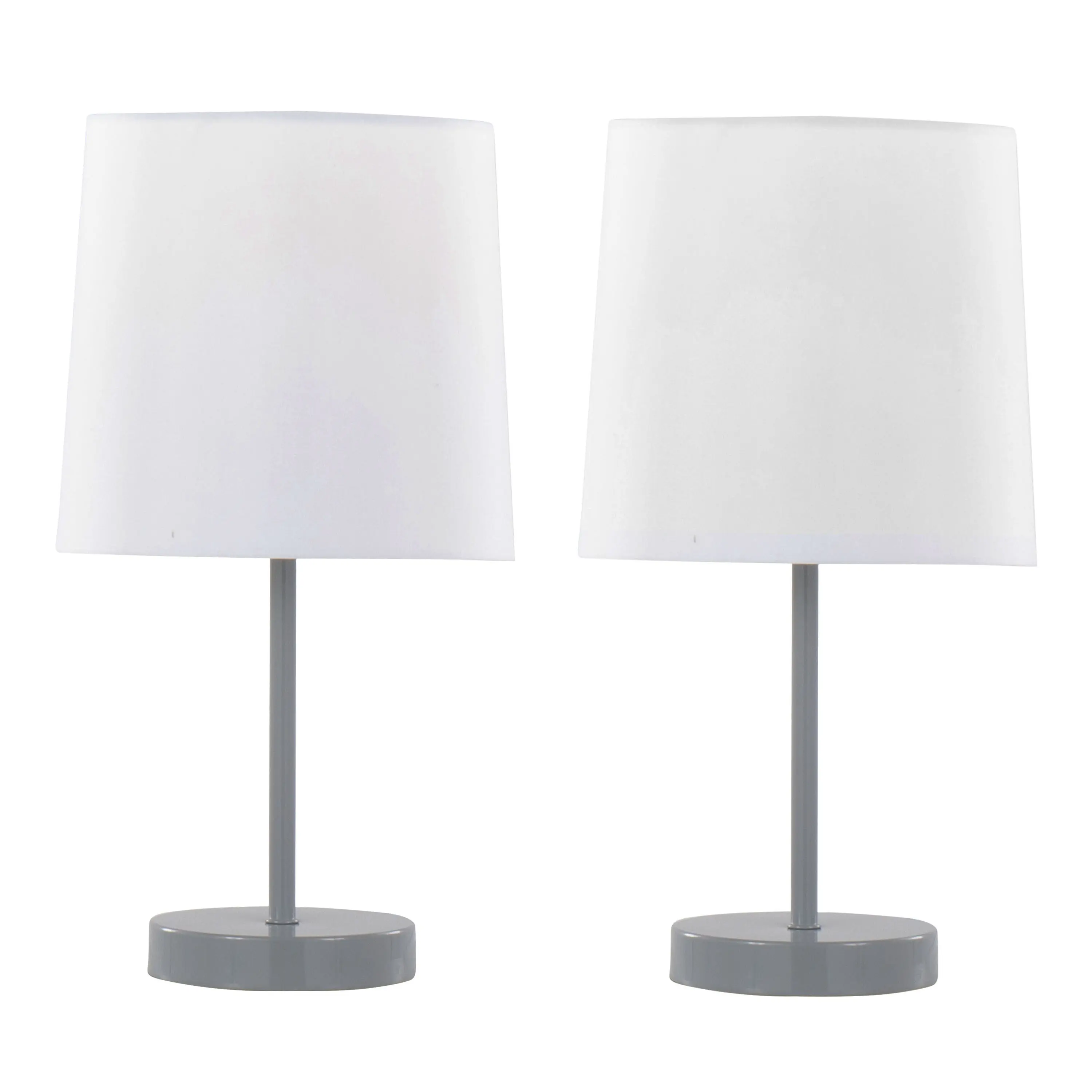 Nokaa 16 Inch Contemporary Metal Accent Lamp Set of 2, Grey Metal Table Lamp with White Fabric Shade, Modern Bedside Nightstand Light for Living Room Bedroom Office, Warm Ambient Decor Lighting, Home Furniture and Household Product Search Terms
