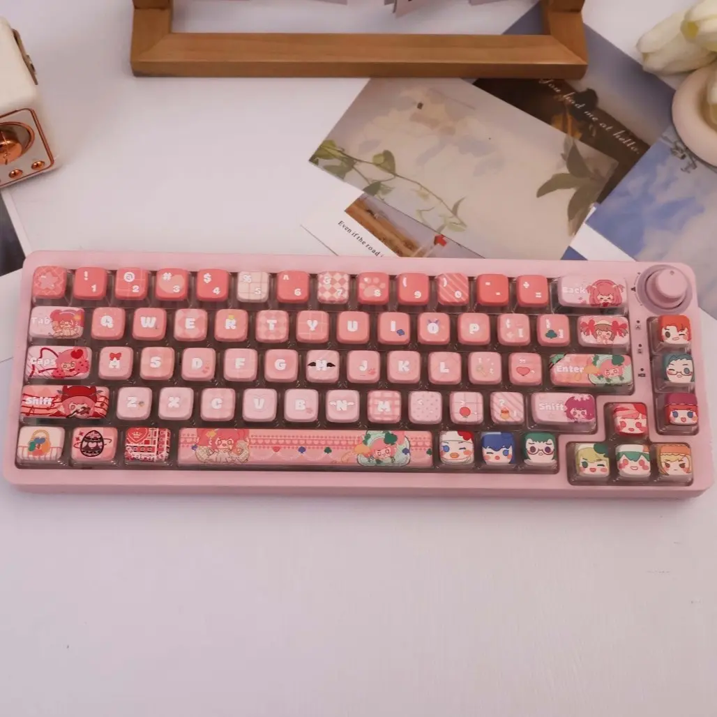 122 Key Guardian Angel Print Pudding Capsule Set, Transparent Top Design, Compatible with 60%, 75%, Tkl, 96%, 100% Mechanical Keyboard