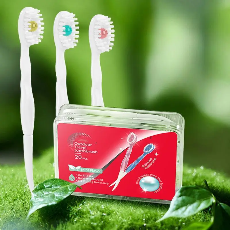 Portable Mini Toothbrush with Fresh Pearl, 20 Pack Disposable Soft Bristle Toothbrush for Camping, Oral Care Essential, Holiday Gift Set