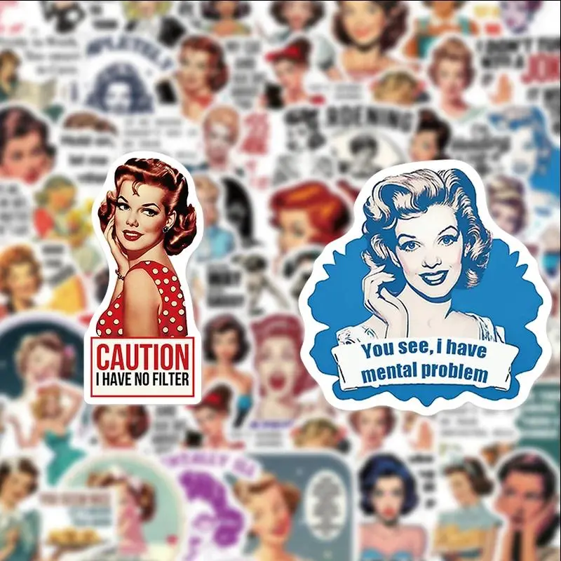 50 Pieces of Vintage Female Quotes Graffiti Stickers, Suitable for Diaries, Laptops, Car Bumpers, Skateboards, Water Bottles, Computer and Phone Decorations, Etc