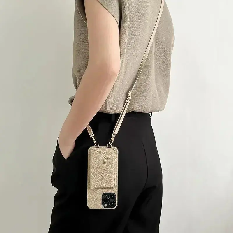 Leather Phone Case with Lanyard Crossbody Strap, Wallet & Card Holder, Shockproof Mobile Phone Accessory for iPhone 17 Air, 16, 15 Plus, 14, 13, 12, 11 Pro Max (Easy Installation), Accessories