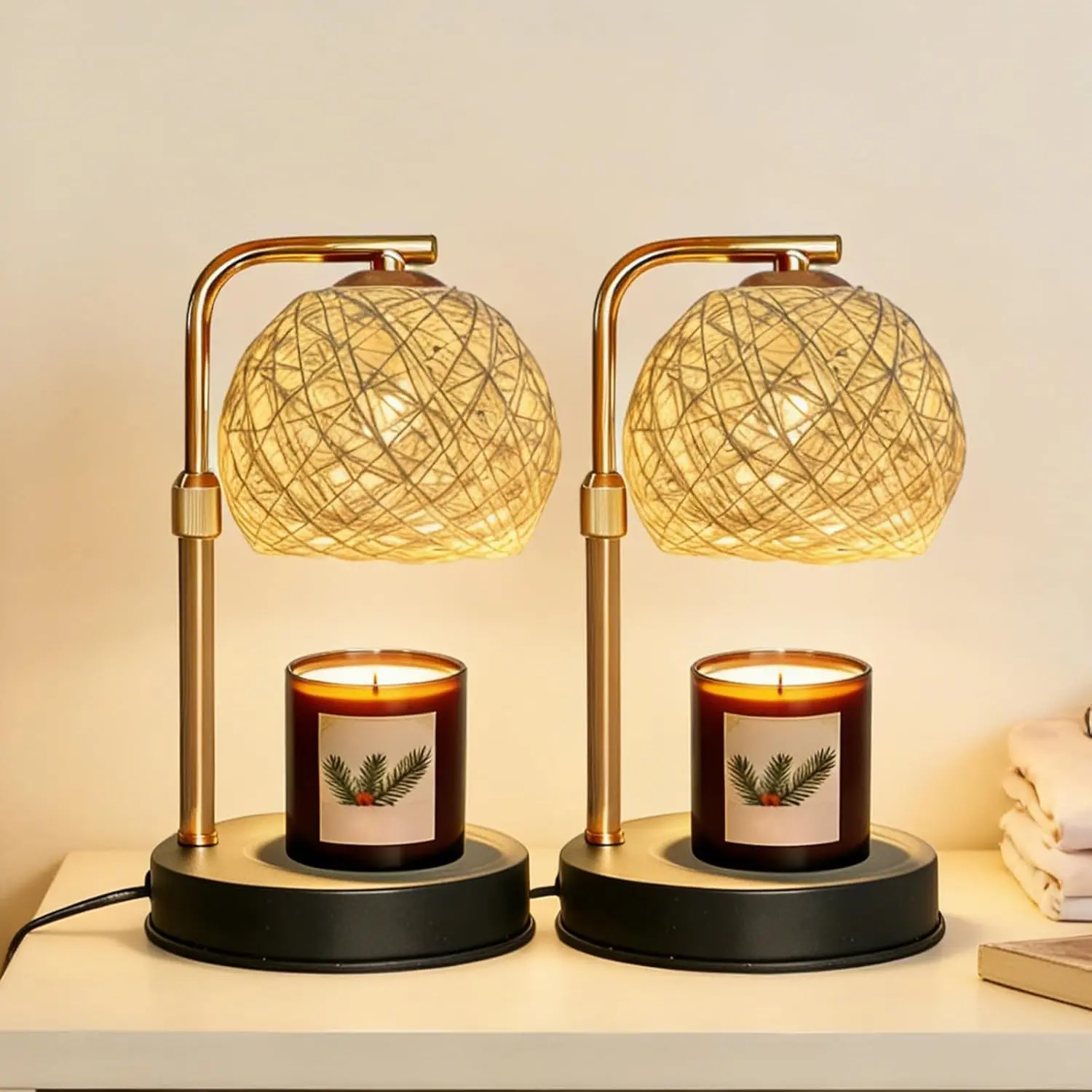 2-Pack Adjustable Dimmable Flameless Synthetic Wax Warmer Lamp, 2-in-1 Indoor Decorative Candle Warmer with Timer & Auto-Off Function, Safe Modern Home Decor Light for Family Rooms