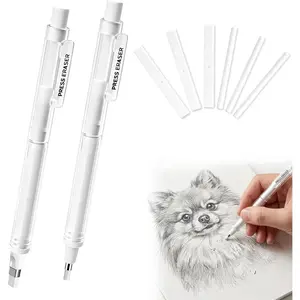 2PCS Retractable Eraser Pens with 6 Refills, 3.7mm Round & 3.5x6.5mm Rectangular Erasers, Mechanical Pen Style Erasers for Artists, Retractable Eraser Stick for Drafting Drawing & Writing