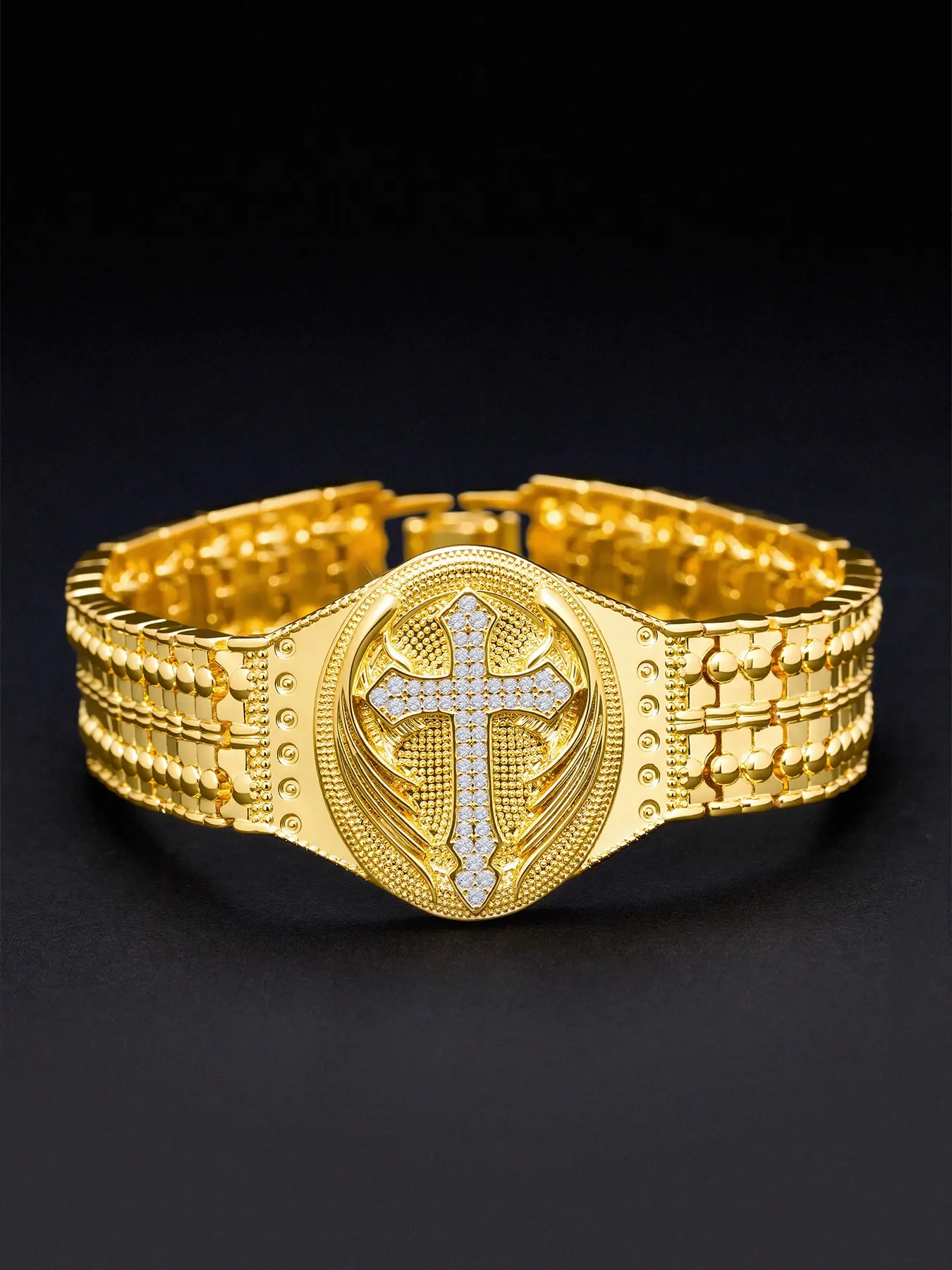 Men's Luxury Fashion Bracelet, Angel Cross Design, Synthetic Zircon Embedded, Street Hip Hop Style, Perfect for Daily Wear, Father's Day Gift