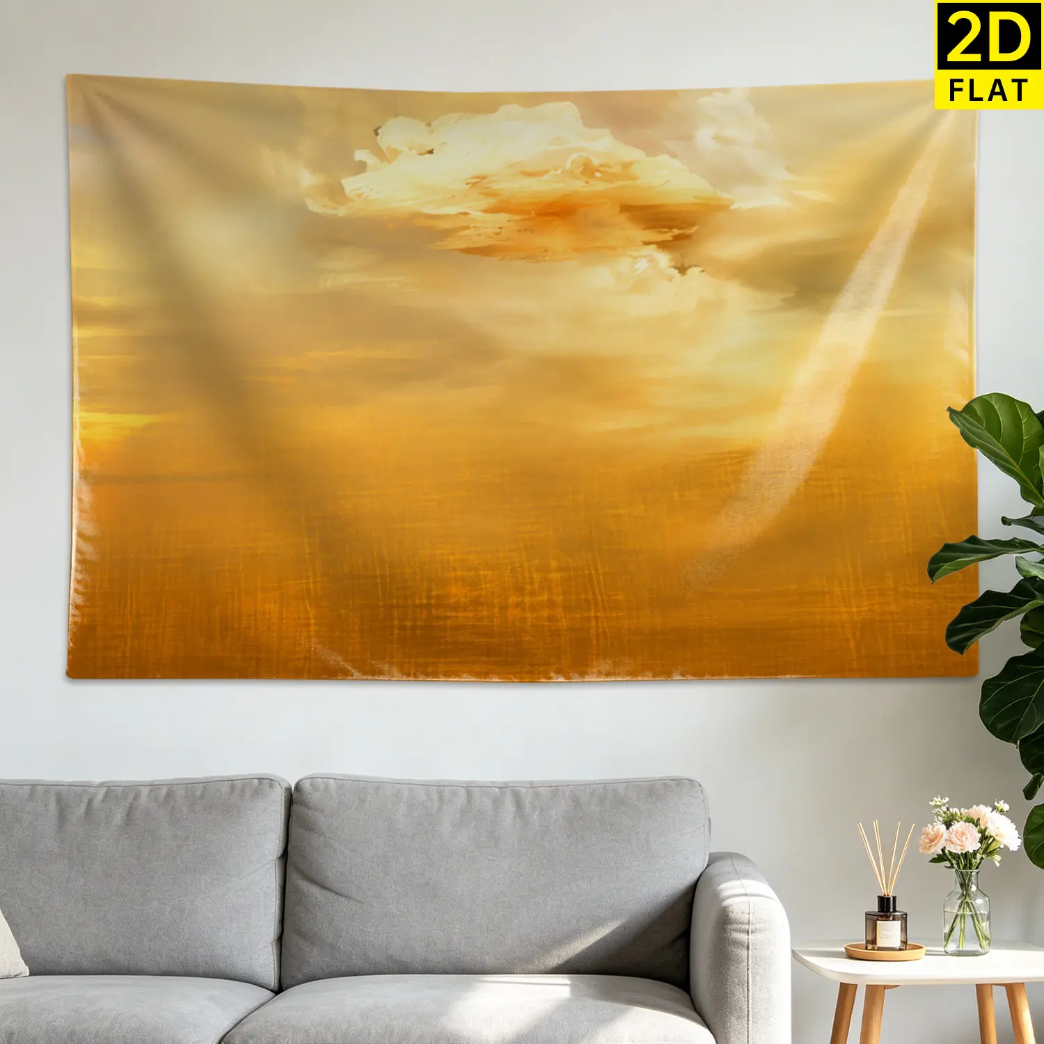 Golden Abstract Cloud Aesthetic Sky Wall Tapestry - Large Printed Horizontal Polyester Fabric Wall Hanging, Decor, Artwork, Room Decor for Living Room, Bedroom, No Installation Required, Indoor/Outdoor, Gift for Loved Ones