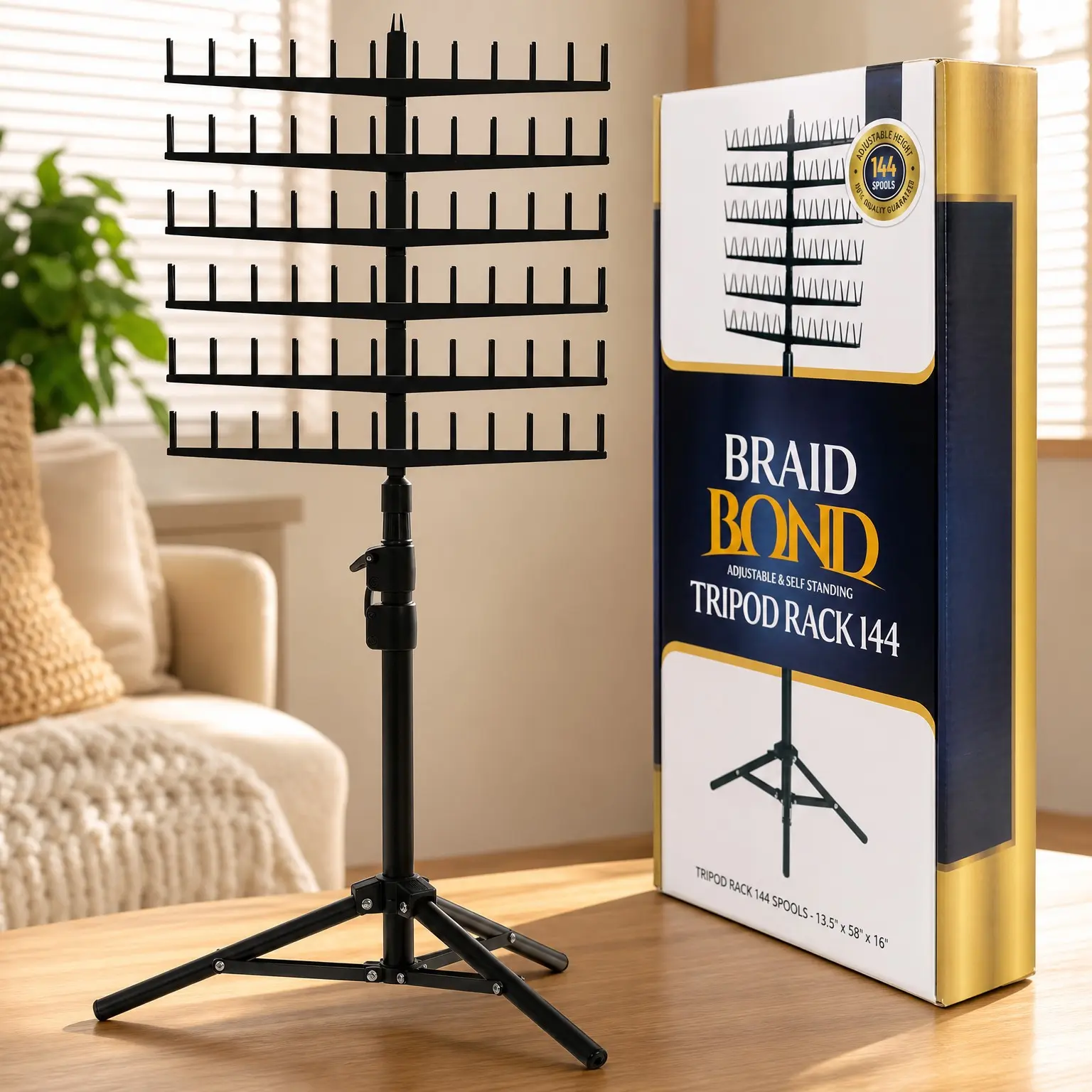 Standing Braid Hair Organizer with 144 Pegs – Hair Extension Holder, Divider & Display Stand, Adjustable Height, Easy to AssembleGift