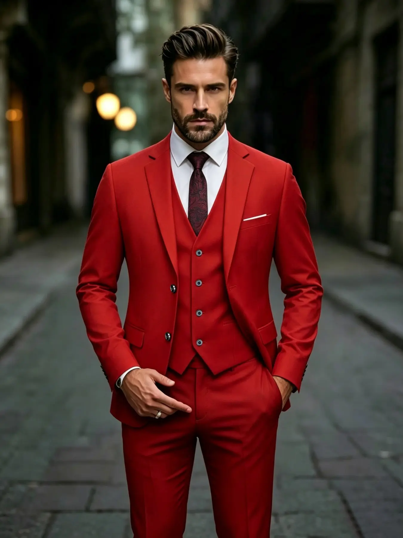 Men's Luxury Wedding Suit, Formal Suit Ensemble, Fashion Slim Fit Solid Color Business Office Suit Three Piece Set, Jacket + Pants + Vest, Perfect for Grooms