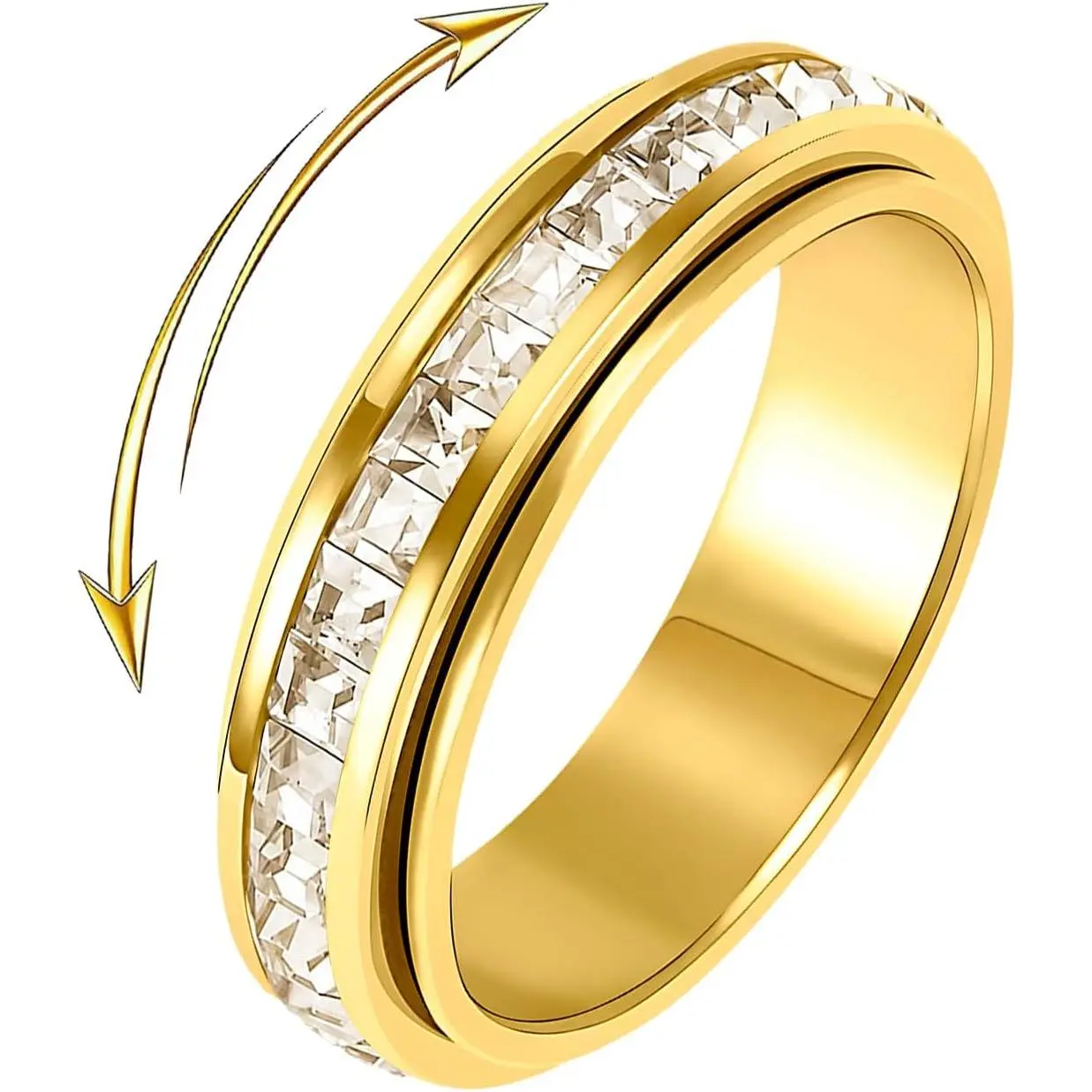 Full CZ Fidget Ring, Titanium  Rings for Women Wedding Bands