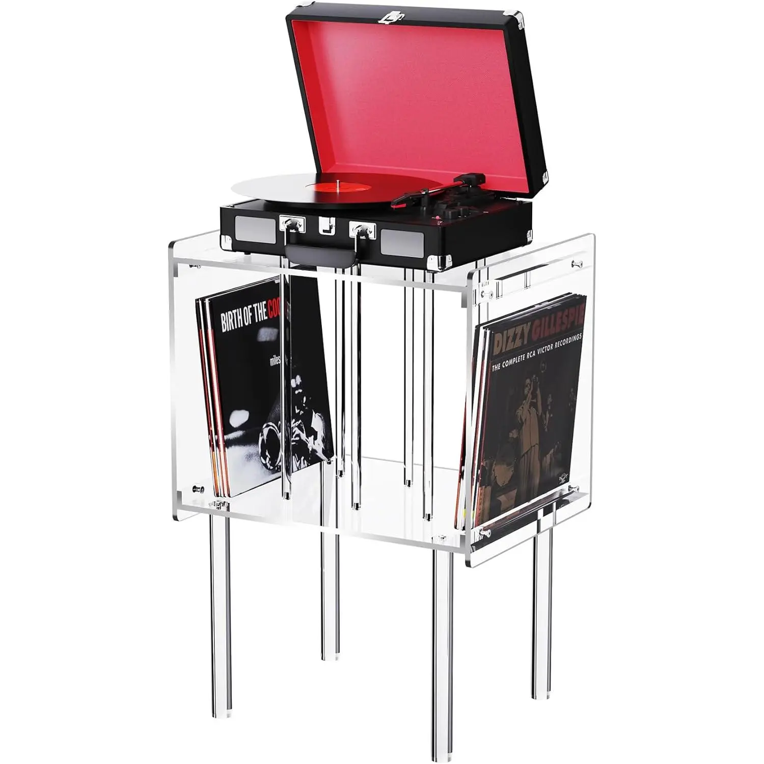 Solaround Clear Acrylic Record Player Stand | Audiophile-Grade Turntable Table with Vinyl Storage | Anti-Vibration Side Table for Collectors