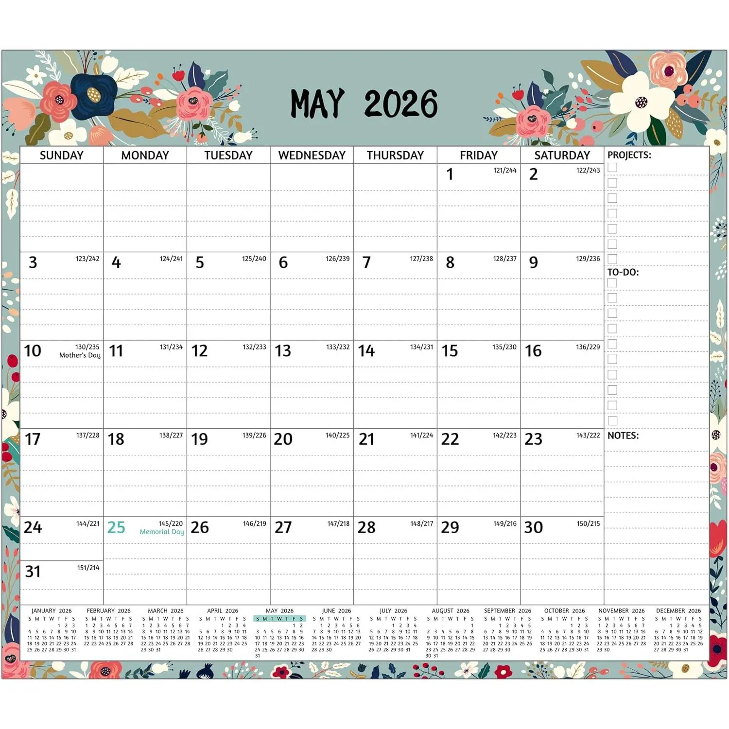2026-2027  Calendar for Refrigerator - May 2026 - Dec 2027, 20 Monthly Fridge Calendar 2026-2027, 13'' x 11.3'', with Ruled Blocks, To-Do Lists & Notes,  ,  for Your Planning