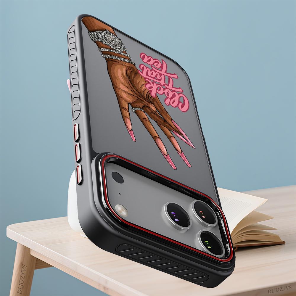 Fashion Hand and Clock That Tea Text Pattern Phone Case for iPhone 17 Pro Max 17Air 16 Plus 16e 15 14 13 12 11 Color Blocking Button and Camera Frame Design Shockproof Skin Feel Shell