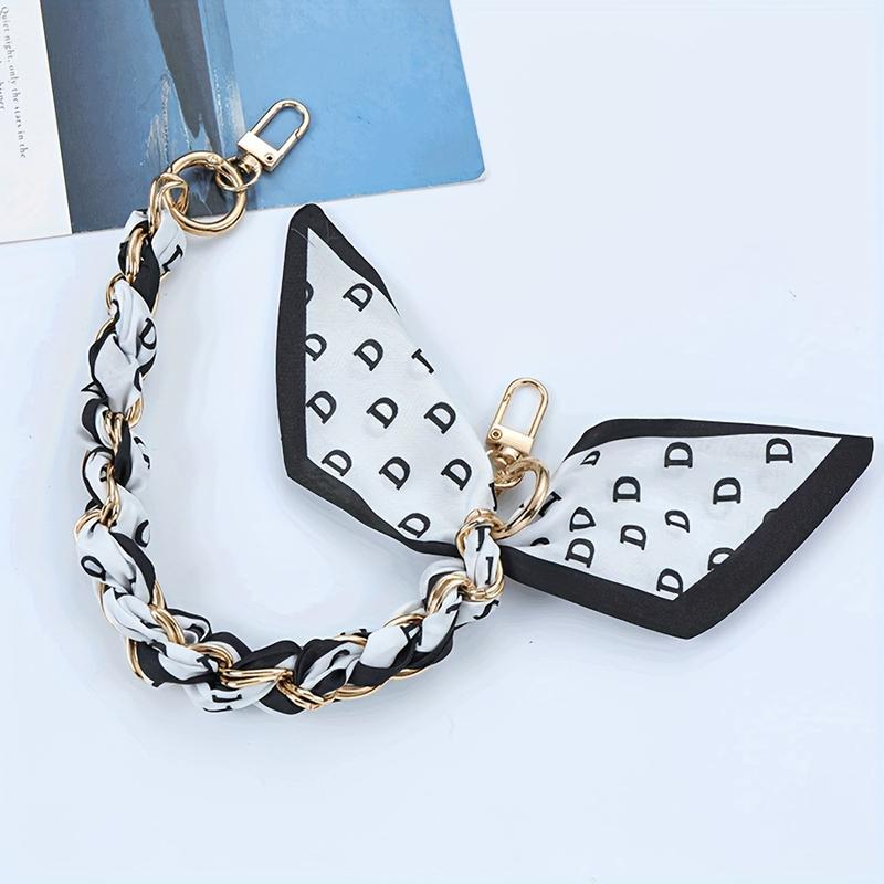 Red Floral Scarf – Stylish Red and White Polyester Spandex Scarf with Golden-Tone Clasp, Handwoven Fashion Accessory for Bags and Phones