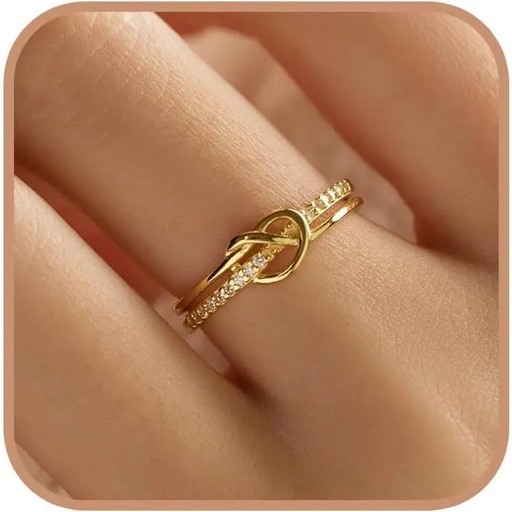 Mothers Day Gifts for Mom Daughter Heart Rings for Women Mother Daughter Friendship Knot Ring Promise Ring for Her 925 Sterling Silver 14K Gold Plated Cubic Zirconia Purity Ring Stackable Rings