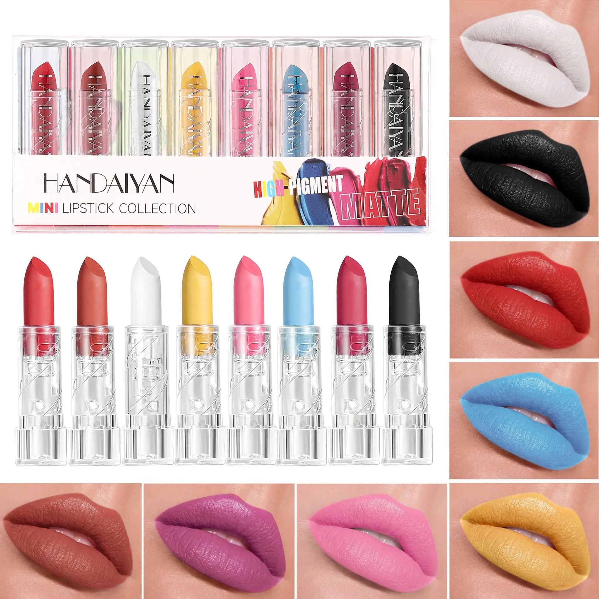 8pcs DIY Halloween Matte Black Lipstick Set Color Durable Waterproof Lipstick Glaze Not Easy To Stick To Cups Makeup