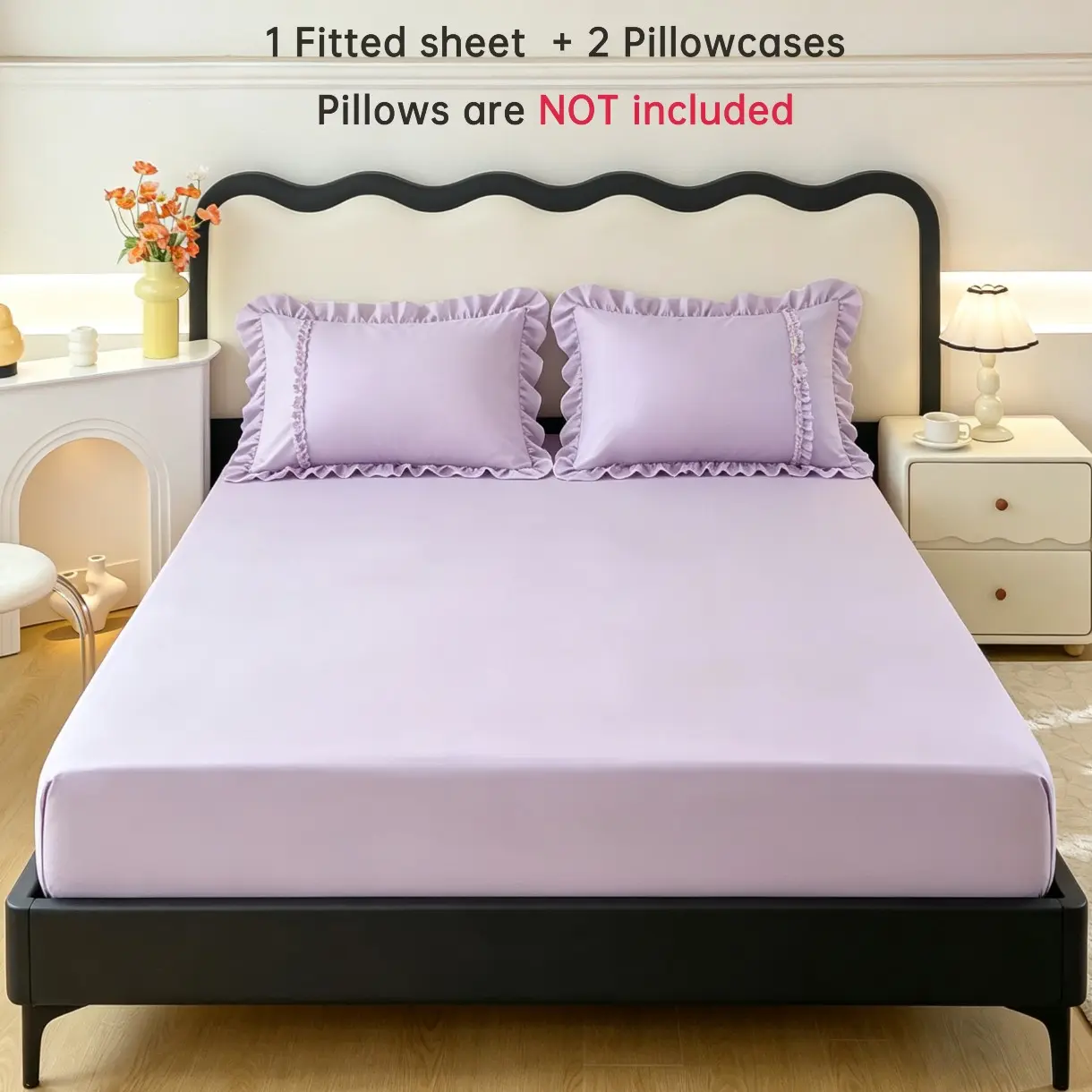 Princess Ruffle Lace Fitted Sheet Set | Lilac Purple Soft Breathable Bed Sheets | Ruffled Bedding Set | Aesthetic Cozy Bedroom Makeover | Viral Room Decor